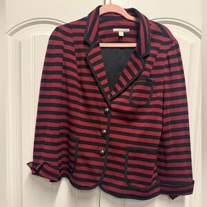 Banana Republic Women's Blazer Jacket Size 12 Red Black Striped Stretch Knit